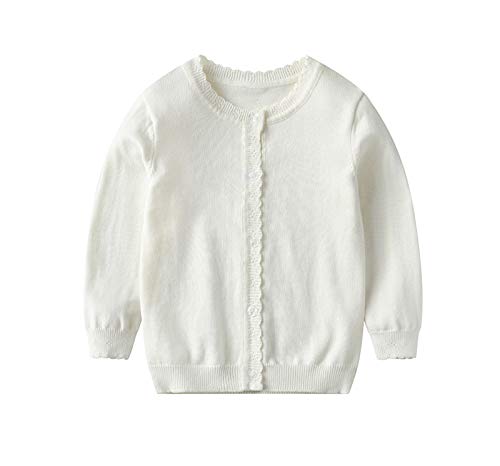 Toddler Baby Girl Boy Cardigan Sweater Long Sleeve Top Cotton Knit Jacket Ultral Soft Warm Coat Fall Winter Outwear (White, 4-5 Years)
