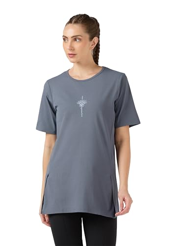 Image of TECHNOSPORT Women Soft Stretch Gym Yoga Performance Sports T-Shirt | Slim Fit Quick Dry Polyester Active Tee with COTFLEX Technology