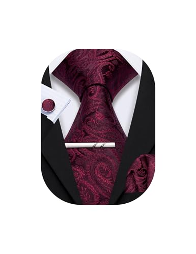 Image of YOHOWA Mens Ties Set Wedding Paisley Neckties with Handkerchief Cufflinks Formal Business