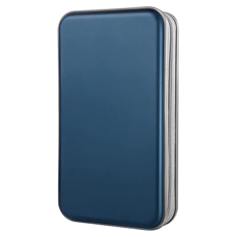 DVD Case, Bivisen CD Case Holder Wallet Binder 96 Capacity CD/DVD Cases Storage Holder Binder Organizer Wallet Book for Car Home Travel (Dark Blue) Cover