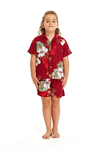Image of Matchable Family Hawaiian Luau Men Women Girl Boy Clothes in Pineapple Garden Burgundy