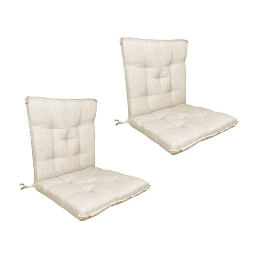 IlGruppone Set Cuscini Sedia Con Schienale Imbottiti Con Laccetti Banda Elastica Per Fissaggio Prodotto Italiano Sedie Poltrone Sdraio Reclinabili Cucina Giardino 40 x 80 Cm - Panna - 2 Pezzi