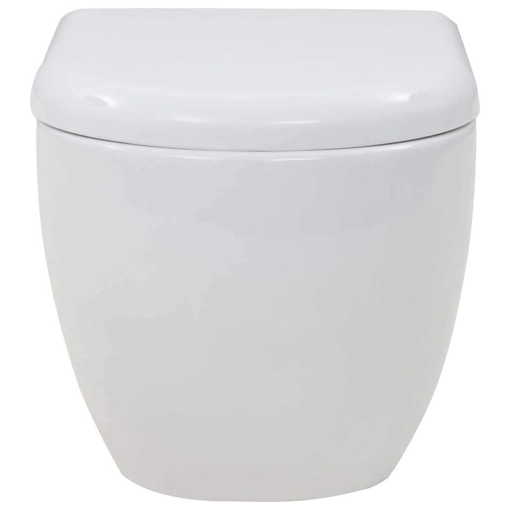 Mangloder WC suspendu en céramique blanc avec abattant à ralentissement, facile à installer pour salle de bain moderne, compatible avec plomberie murale, nettoyage simple