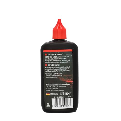 NIGRIN BIKE-CARE Feinöl | 100 ml Flasche | Feinmechaniköl | Für Hobby und Werkstatt | Harz- und säurefrei |, grau