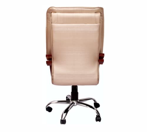 Image of High Back Executive Office Chair with Wooden Armrest | Leatherette Upholstery | Adjustable Height & Revolving Chair | Chrome Base Chair for Office & Home (Cream)- 111012117