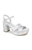 Kenneth Cole REACTION Women's Reeva Platform Heeled Sandal, Silver Grid Metallic, 8