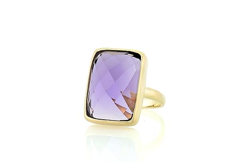 Bague rectangle améthyste 18k : Un bijou en or durable qui ne ternit pas