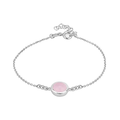 Vanbelle Sterling Silver Jewelry Centered Round Charm Bracelet With Natural Rose Quartz Stone And Rhodium Plated For Women And Girls #TOP21
