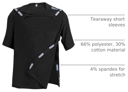 Image of Unisex Post Shoulder Surgery Shirts Recovery Tear Away Short Sleeve Chemo Clothing with Stick On Fasteners, Convenient