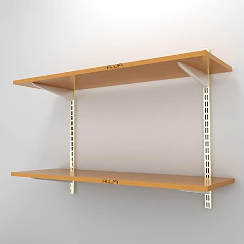 ALIJA® Twin Slot Channel Adjustable Rack with 2 Wooden Shelf Shelving ...