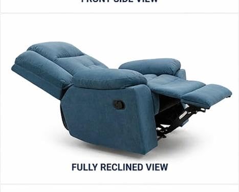 Image of Premium Velvet Manual Recliner Chair - 1 Seater with Extended Footrest and Ergonomic Lumbar Support (Blue)