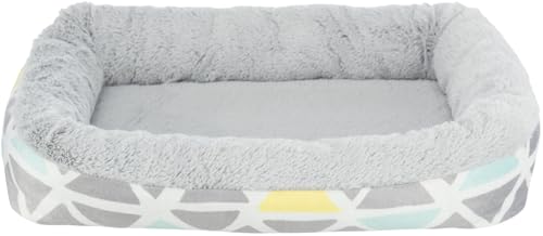 Lit Douillet Sunny, carrés, en Peluche, 30 × 6 × 22 cm, Multicolore/Gris