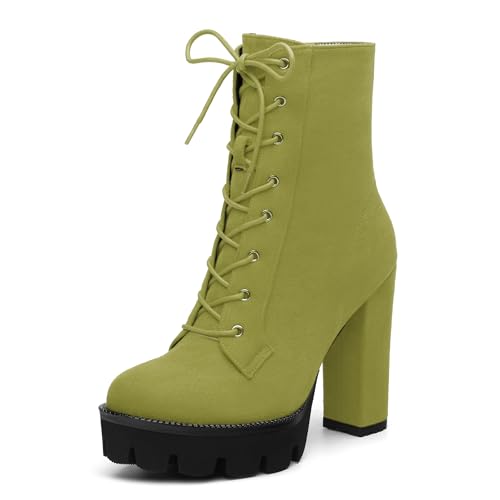 Womens Ankle Boots, Round Toe High Chunky Heel Platform Ankle Boots for Women, High Heel Lace Up Ankle Booties
