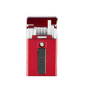 20Pcs Slim Sigaret Case Met Lichter Waterdichte Metalen Case Box USB Elektronische Aansteker Draagbare Elektrische Sigarettenaansteker, Rood, 1