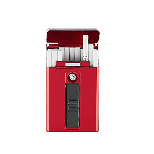 20Pcs Slim Sigaret Case Met Lichter Waterdichte Metalen Case Box USB Elektronische Aansteker Draagbare Elektrische Sigarettenaansteker, Rood, 1