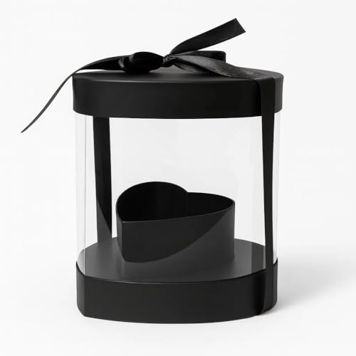 Image of Oasis Valentine's Day Display Heart Box With Clear Window And Ribbon | Bouquet Box for Flower Arrangements & Hampers | Romantic Valentine Gift for Girlfriend, Boyfriend, Husband & Wife | Premium Black Heart Gift Box