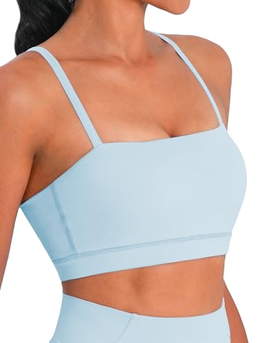 Image of Sunzel Adjustable Straps Sports Bra Padded Yoga Crop Top Light Support | Buttery Soft, Wireless, Adjustable Spaghetti Straps, Removable Pads, Bandeau Bra with Straps, Workout Gym Daily Wear