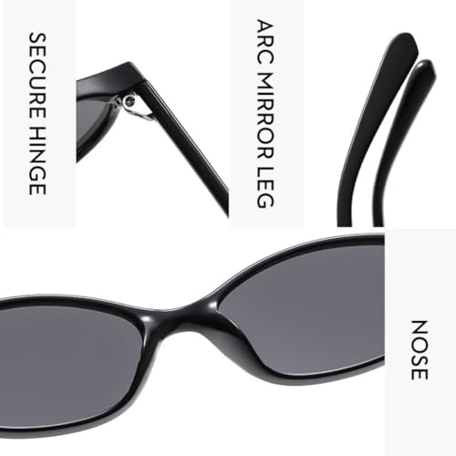 IKANOO 3 Pieces Retro Oval Sunglasses for Women Men Cat Eye 90s Style Trendy Small Lightweight Narrow Shades4