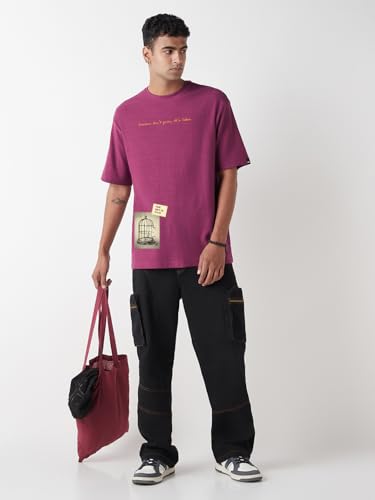Image of Bewakoof Air 1.0 Men's Graphic Printed Oversized Fit Half Sleeve Round Neck Cotton Slub T-Shirt