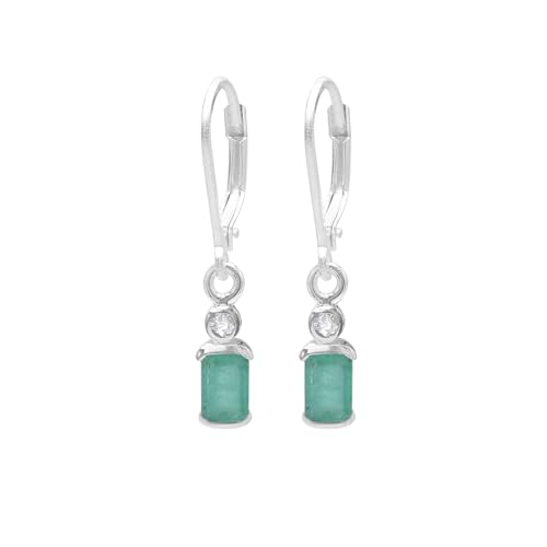 Earth Gems Jewelry Emerald & Moissanite Dangle Earrings – 925 Sterling Silver Leverback for Women