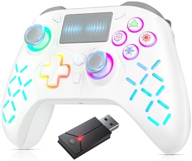 Gamrombo Wireless Gaming Controller for PlayStation 5 / PS5, with RGB LED Lights, Hall Effect, Trigger Stops, Marco, Turbo, Dual Vibration, with 2.4g Adapter