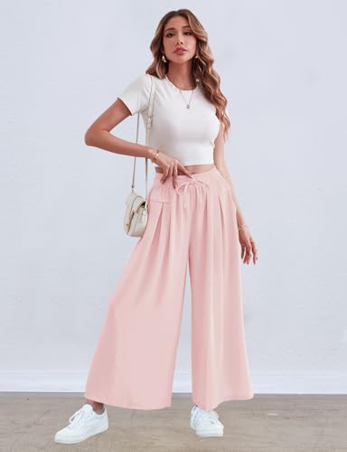 Image of ZJCT Wide Leg Palazzo Pants for Women Summer Beach Pants Flowy Loose Casual Lounge Pajama Yoga Pants with Pockets