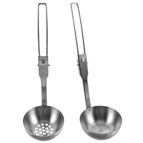CORHAD 2pcs Portable Stainless Steel Folding Spoon Outdoor Skimmer Slotted Spoon for Camping Picnics Family Gatherings Easy to Clean Compact Utensils for Daily Use