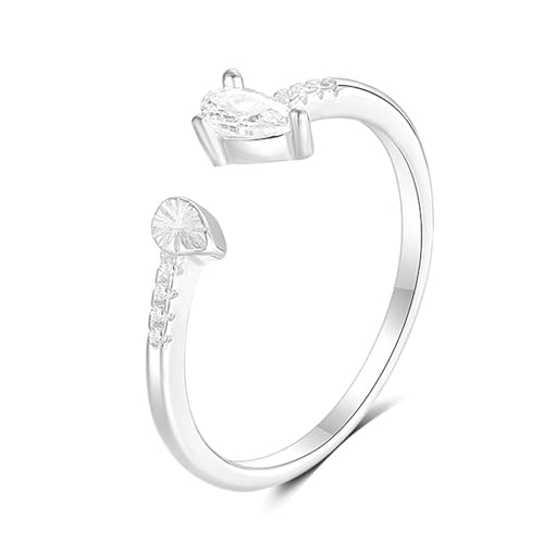 RDSGYZ Anillo de boda de oro blanco real de 9 quilates, 14 quilates y 18 quilates para mujer, anillos de matrimonio con hoja de trébol con moissanita, anillo de compromiso abierto, talla J 1/2-U 1/2