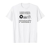 Celebrate the history of sound with this Never Forget retro music design. Featuring a vinyl record, cassette tape, and compact disc, this graphic captures the evolution of audio media. Lightweight, Classic fit, Double-needle sleeve and bottom hem