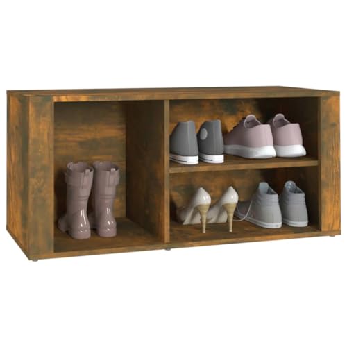 Zapatero de roble ahumado de 100x35x45 cm como banco de madera estable para pasillo 6