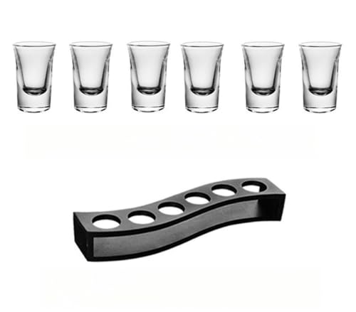 Wafity ショットグラス 6/12個 クリアセット 1オンス ホルダー ヘビーベース ウィスキー テキーラ用 簡単整理 (65ml*6) (カップ25ml*6+黒6穴Sフレーム)
