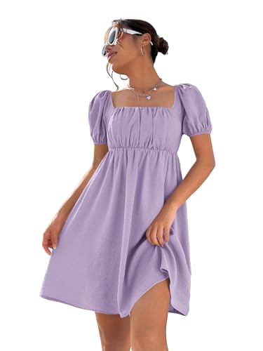 Image of Shasmi Women's & Girl's Dress for Women l One Piece Dress for Women l Beach Dress for Women, Solid Textured Puff Sleeve Square Neck Midi Dress (Dress 115)