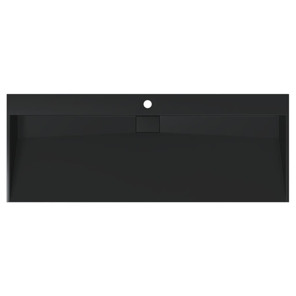 Waschbecken Mineralguss Mattschwarz 120x46x11 cm Aufsatzwaschbecken mit Hahnloch und Ablauf für Badezimmer Gäste WC Wandmontage modernes Design