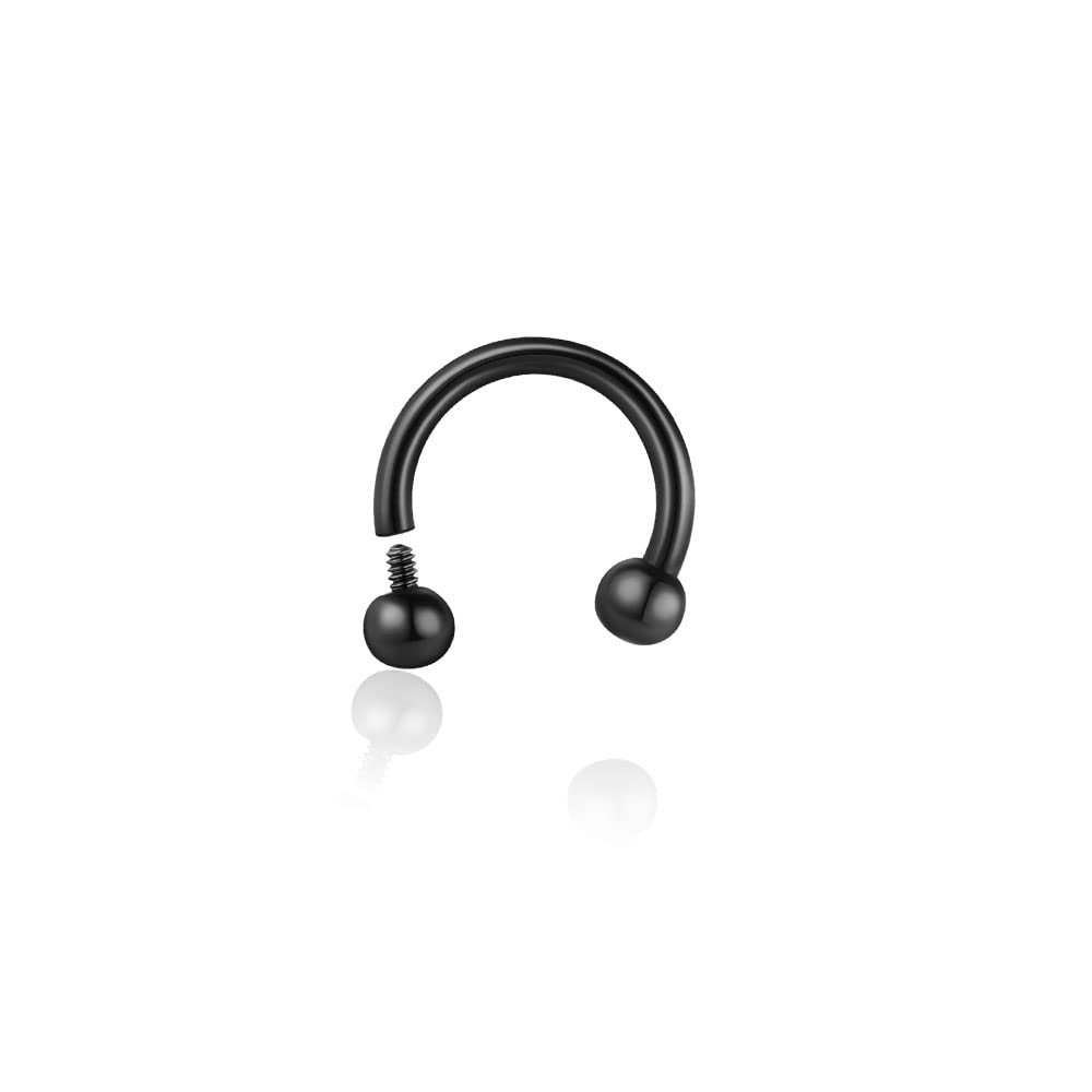 16G Titanium Horseshoe Septum Ring Internally Threaded, Black Horseshoe Ring for Nose Lip Ring Cartilage Helix Daith Tragus Conch Orbital Body Piercing Jewelry for Men Women(8mm, Black)