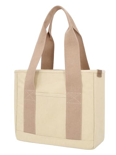 Image of TeeYee 16oz Canvas Tote Bag Casual Multi pockets Handbags Large Capacity Shopping Shoulder Bag with Pocket Bags Work Purses