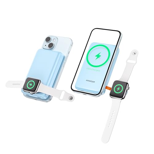 Innostyle Magnetic Portable Charger 10000mAh Wireless 4-in-1 Power Bank with iWatch Charger 20W PD USB C Fast Charge Slim Magsafe Compatible with iPhone 16/15/14/13/12 Series - Blue