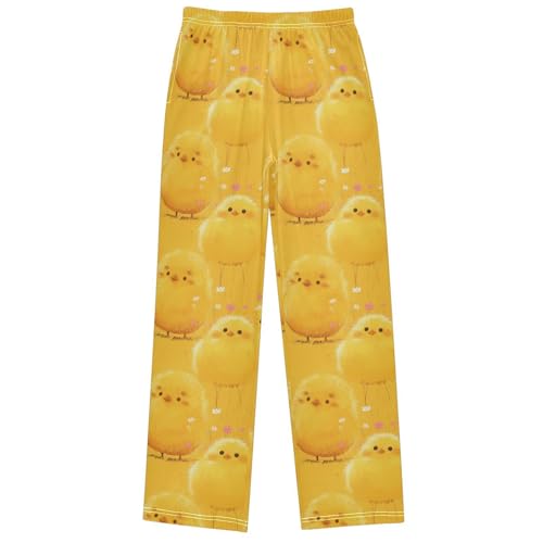 Boy's Pants Yellow Chick Drawn Jogger Pants Elastic Waist Long Bottoms Trousers with Pockets 6-14 Years