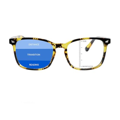 Image of Vintage Square Progressive Multifocal Presbyopic Glasses, Blue Light Blocking Glasses for Men Women Readers (Tortoise, +0.00 /+1.50 Magnification)
