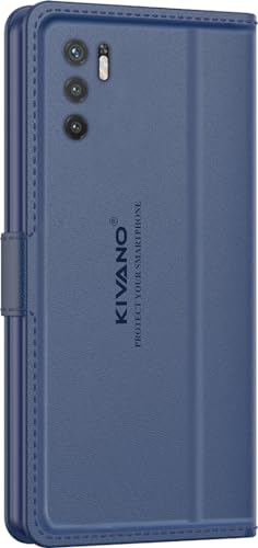 Image of KIVANO LUXE Compatible for Redmi Note 10T 5G / Poco M3 Pro 5G Luxury Handmade Leather Magnetic Flip Folio Case | Card Holder & Kickstand | Slim Protective Cover | Unisex - Blue