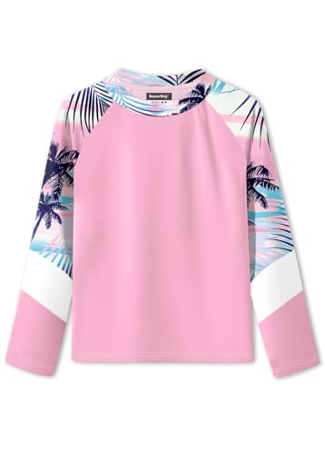 Image of BesserBay Kid Girl's Uv Protection Rashguard Top Tropical Tree Pink Long Sleeve Swimming Shirt 13-14 Years