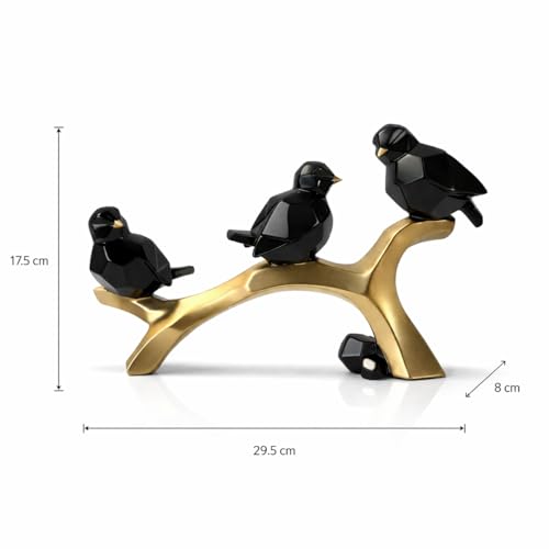 Image of Xtore Artistic Geometric Bird Figurine on Branch for Home & Office Decor | Contemporary Black & Gold Sculptural Showpiece for Living Room, Shelf & Console Styling (29.5 cm)
