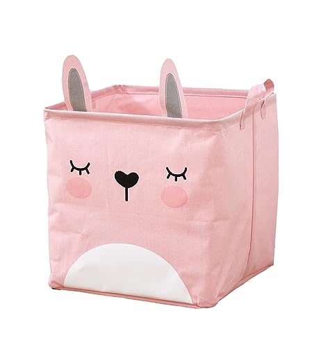 Image of House of Quirk Cotton Collapsible Square Storage Baskets Cute Kids Toys Storage Organiser For Laundry Basket Organizer Home, Bedroom, Dorm, Clothes (Pink)