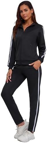 MSKBJT Women's 2 Piece Tracksuit Long Sleeve Track Suits Full Zip Lounge Set Sweatsuits Outfits Black XL