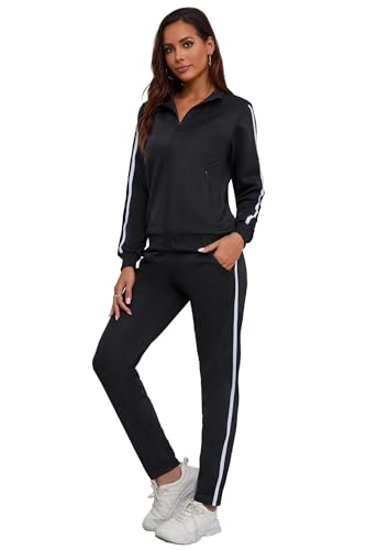 MSKBJT Women's 2 Piece Tracksuit Long Sleeve Track Suits Full Zip Lounge Set Sweatsuits Outfits Black S