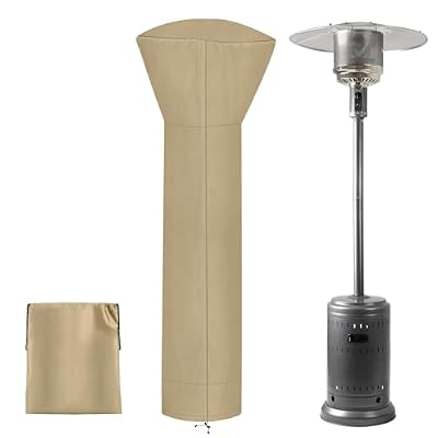 PureFit Waterproof Patio Heater Covers with Zipper, Heavy Duty Garden Windproof Heater Protector with Storage Bag, UV-resistant Windproof Standing Heater Covers, Camel, 89”H x 33”D x 19”