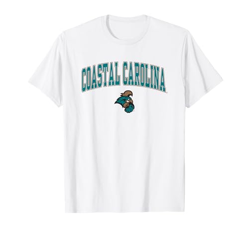 Coastal Carolina Chanticleers Arch Over White Logo Tees and T Shirts for Men and Women