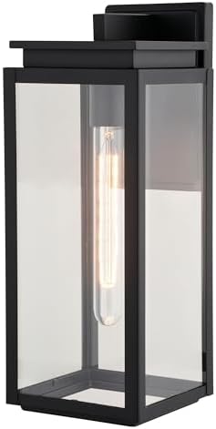 VAXCEL Uptown 15.75 in. H 1-Light Matte Black Transitional Outdoor Wall Sconce Made of Durable Metal, Clear Glass Shade, LED Compatible, Use for Exterior Porch Patio Front Door or Garage
