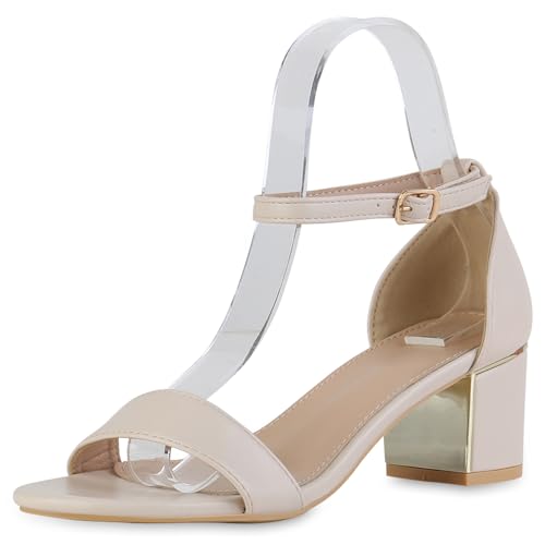 VAN HILL Damen Klassische Sandaletten Blockabsatz Basic Klassisch...