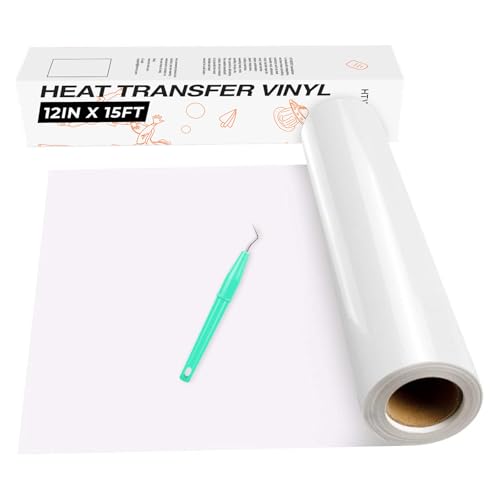 HTVRONT Heat Transfer Vinyl White HTV Rolls - 12' x 15ft White Iron on...