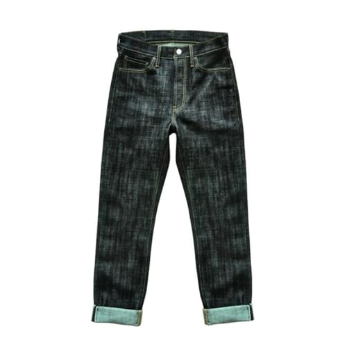 Men’S Vintage Taper Fit Selvedge Raw Denim Full Length Jeans Button Fly Midweight Daily Wear Silver-Plated Buttons2